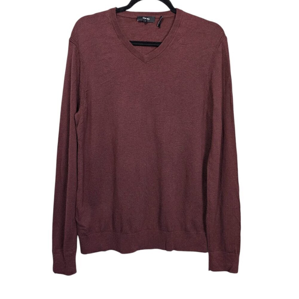 Theory Marino Wool Blend V Neck New Brown Knit Sweater
